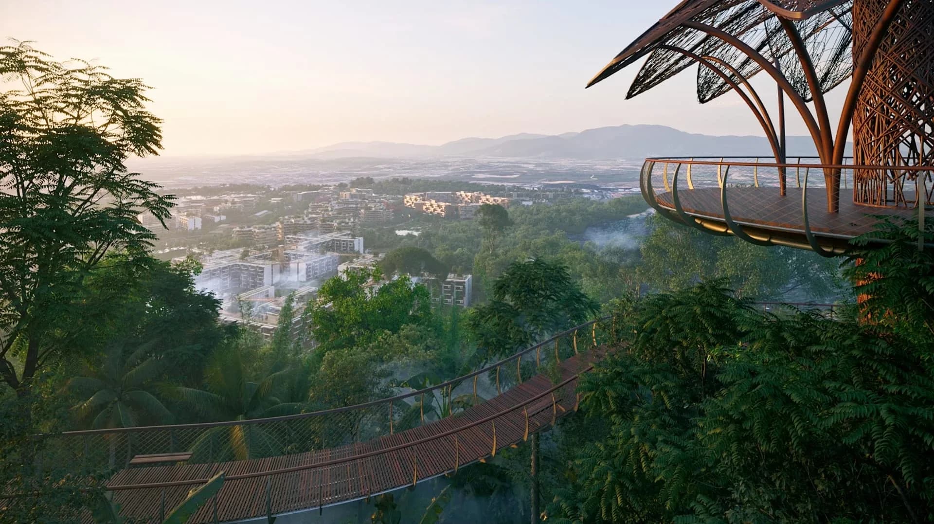 Planned Laguna Lakelands forest canopy walkway and hillside viewing platform, architectural rendering